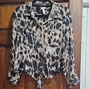Chico's Black and Tan Animal Print Button-Down Shirt Size 1